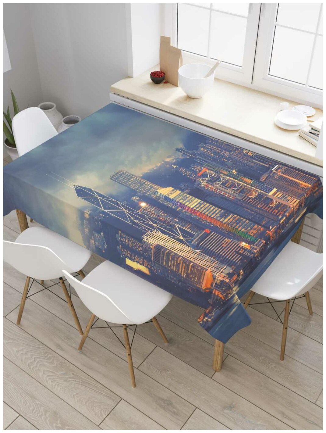 Скатерть прямоугольная JoyArty на кухонный стол "Городская непогода" из оксфорда, 180x145 см