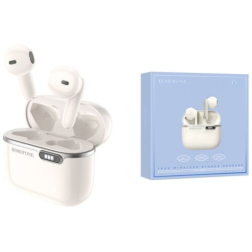 Беспроводные наушники BOROFONE BW12 с зарядным кейсом сенсорное управление Bluetooth беспроводная зарядка белые 299000₽