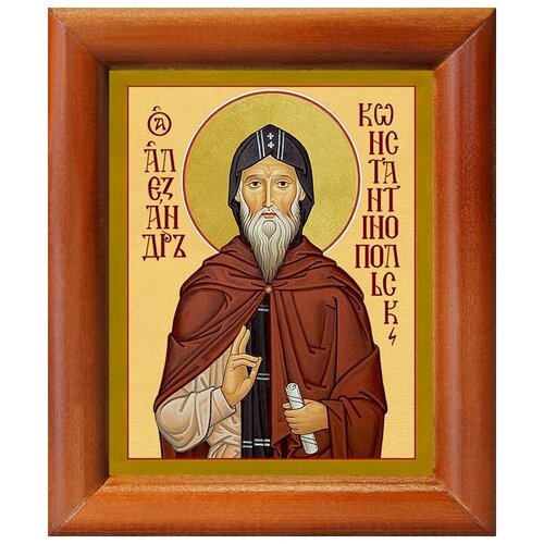 Преподобный Александр Константинопольский, икона в деревянной рамке 8*9,5 см