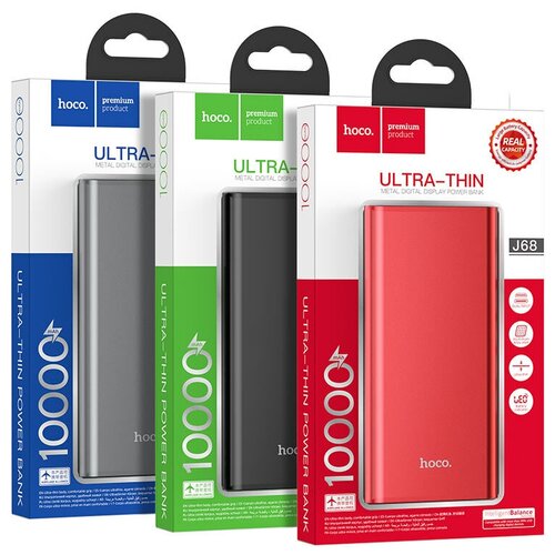 Портативный аккумулятор HOCO J68 Resourceful 3A 10000 мАч серый металлик светодиодный цифровой дисплей 118000₽