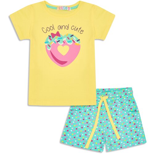 Детский трикотажный набор для девочек: футболка с коротким рукавом и шорты Me &We цв. Ментоловый/Желтый р. 104