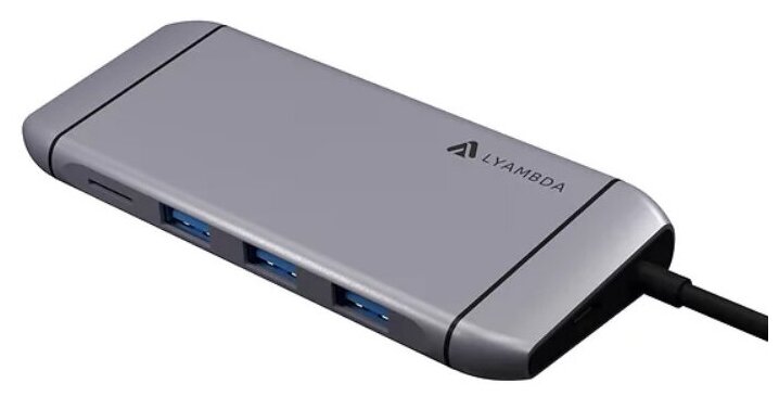 Разветвитель хаб Type- C Multimedia DUAL 4KRJ45 Hub Lyambda Slim Aluminum LC123 Gray