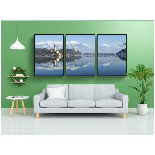 фото Набор модулных постеров для интерьера "снег, водоем, зима" 60x90 см. в тубусе, без рамки lotsprints