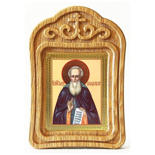 Преподобный Александр Свирский, икона в резной деревянной рамке преподобный леонид устьнедумский икона в резной деревянной рамке