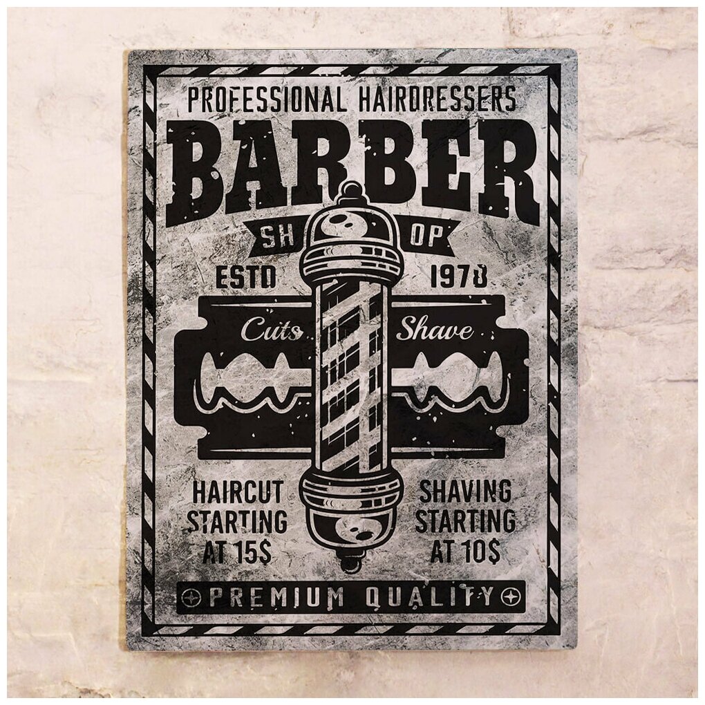 Жестяная табличка Professional Barber, металл, 30Х40 см