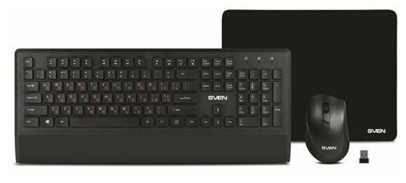 Комплект клавиатура + мышь + коврик SVEN KB-C3800W, черный, английская/русская
