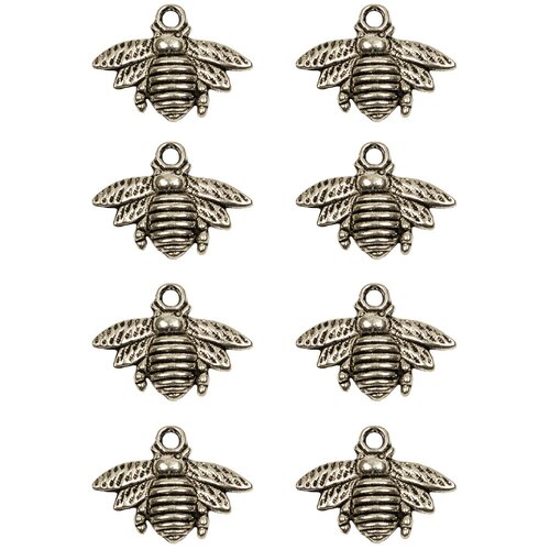 фото Набор подвесок, пчела, длина - 16 мм, ширина - 21 мм, толщина - 3 мм, диаметр отверстия - 2 мм, материал: сплав олова с покрытием "старинное серебро", 8 шт. kaboshon
