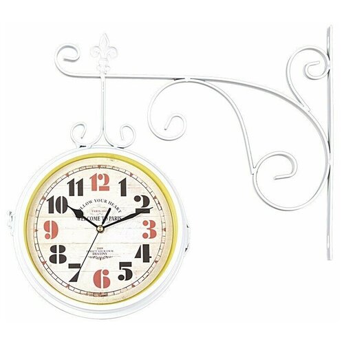 1410 часы настенные, на кронштейне, белые, интерьерные, кварцевые, тихий ход, крупные цифры арабские