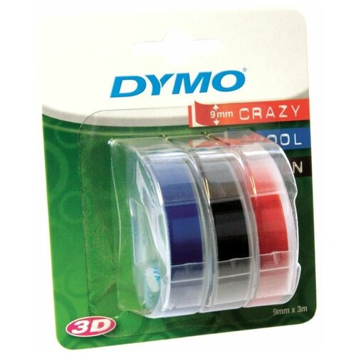 Картридж для принтеров этикеток DYMO Omega, 9 мм х 3 м, белый шрифт, черный, синий, красный фон, комплект 3 шт, S0847750