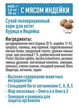 Корм сухой SIRIUS для котят курица индейка 1,5 кг - фотография № 4