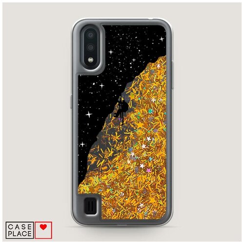 фото Чехол жидкий с блестками samsung galaxy a01 скалолаз в космосе case place