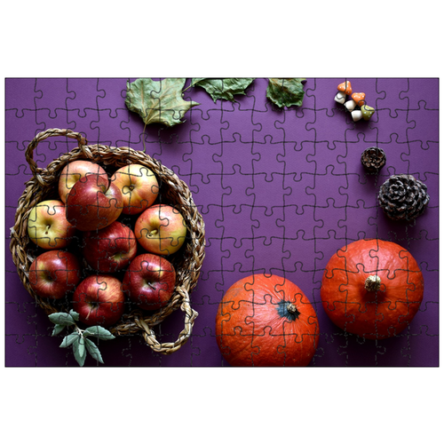 фото Магнитный пазл 27x18см."осень, яблоки, корзина" на холодильник lotsprints