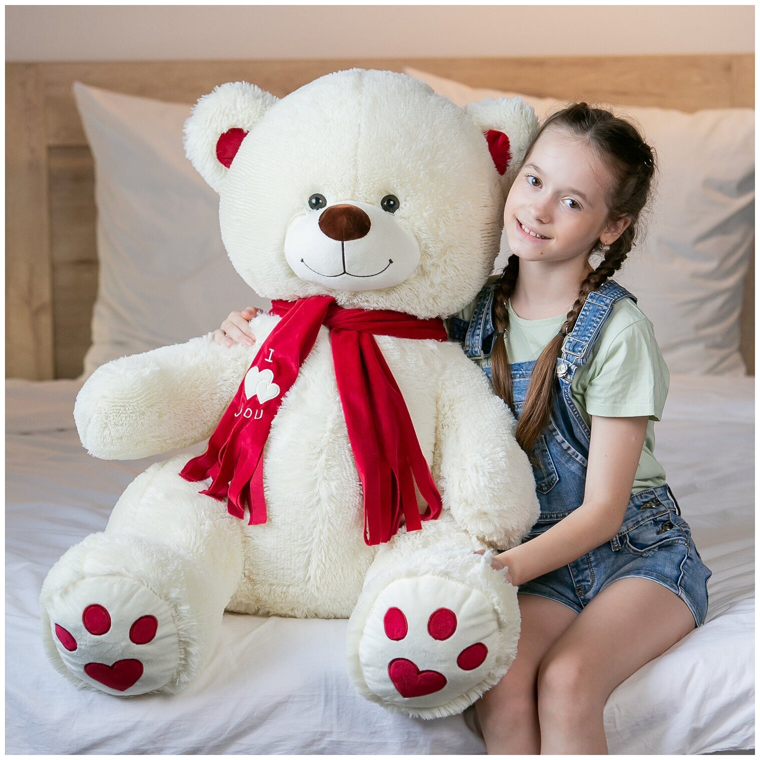 Мягкая игрушка огромный плюшевый медведь Кельвин 120 см, большой мишка, подарок девушке, ребенку на день рождение, цвет латте