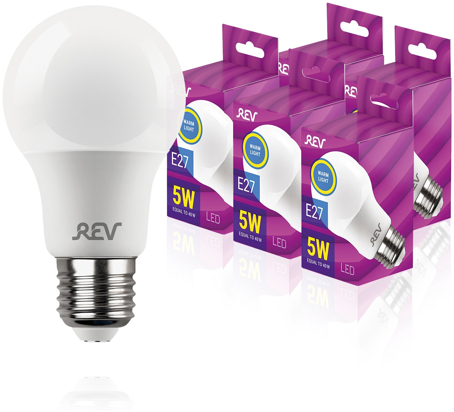 Упаковка светодиодных ламп 5 шт REV 32344 0, 2700К, Е27, A60, 5Вт