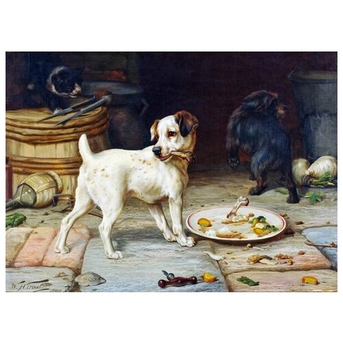 фото Репродукция на холсте собака и тарелка (dog and a plate) труд вильям гамильтон 55см. x 40см. твой постер