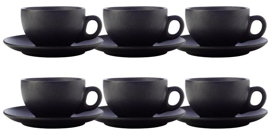 фото Набор 6 чашек с блюдцем Икра (чёрная) (Maxwell&Williams)