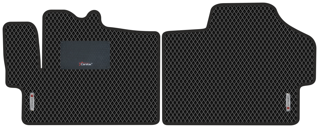 Автомобильные коврики EVA для Citroen Jumper (2006-2014) с каучуковым подпятником и 2 эмблемами Citroen чёрные с чёрным кантом ячейка - ромб