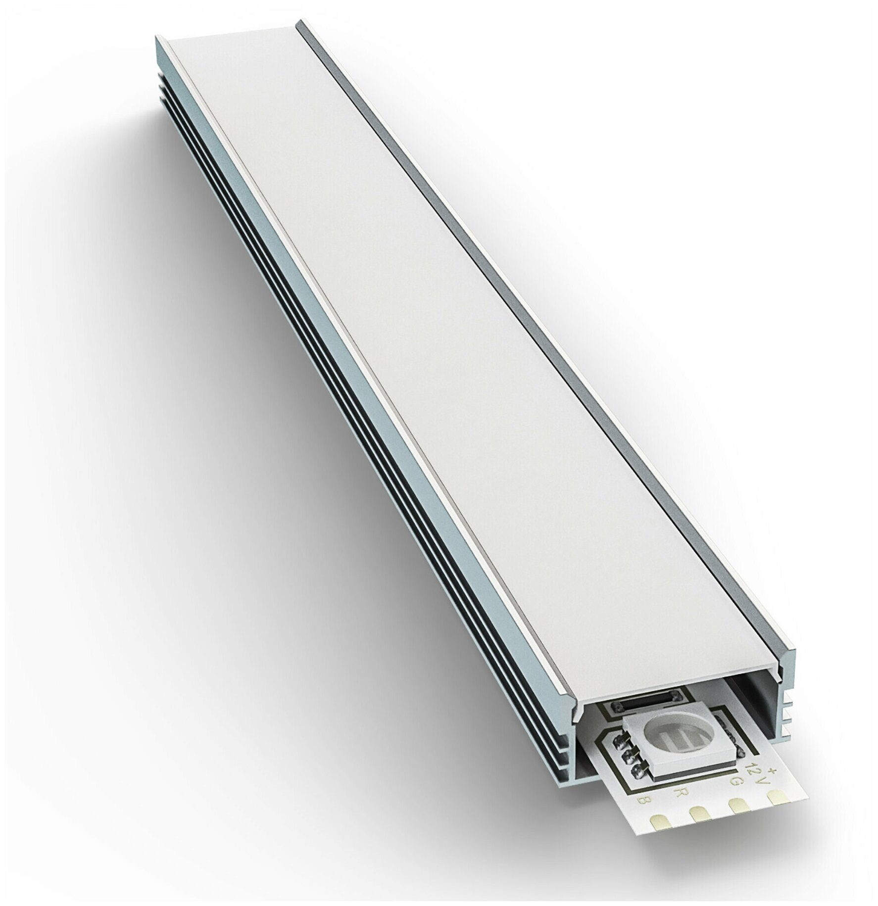 Алюминиевый глубокий профиль для установки светодиодной ленты с матовым белым рассеивателем / Профиль для врезного монтажа LED ленты шириной до 12 мм / серебро / 1000х16х12 мм / IP44 / 2 заглушки /08-09