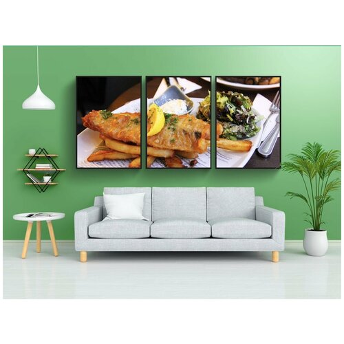 фото Набор модулных постеров для интерьера "рыба и чипсы, жареный, рыбы" 60x90 см. в тубусе, без рамки lotsprints