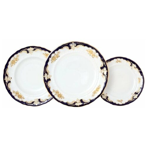 фото Набор тарелок 18 предметов (19, 23, 25 см) leander "соната /золотая роза /кобальт" / 139094