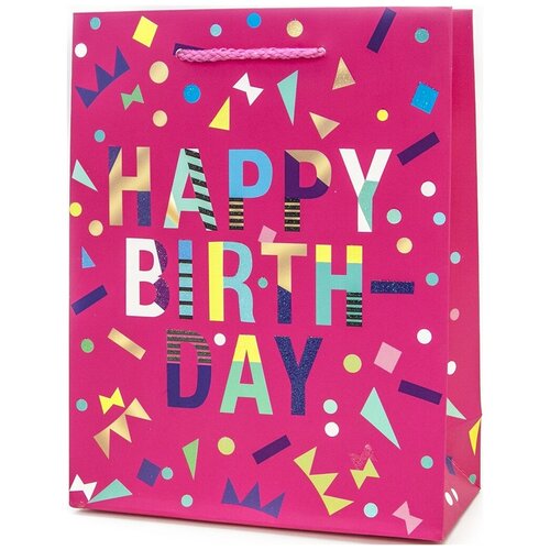 фото Пакет подарочный, с днем рождения! (яркие буквы), фуше, с блестками, 42*31*12 см, 1 шт. дон баллон