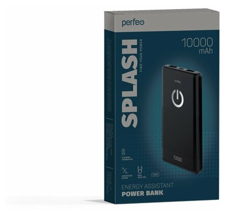 Внешний аккумулятор Perfeo 10000 mah + Micro usb /In Micro usb /Out USB 1 А, 2.1A/черный — фото 1