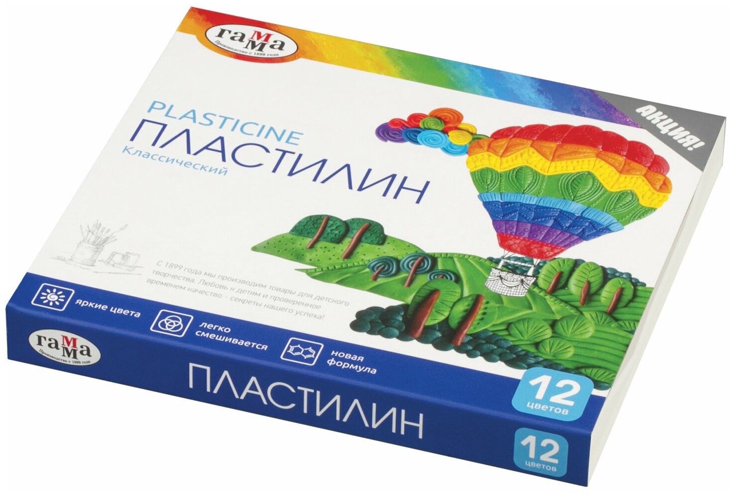 Пластилин классический гамма "Классический", 12 цветов, 240 г, со стеком, картонная упаковка, 281033 В комплекте: 3шт.