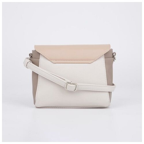 фото Сумка-мессенджер, отдел на клапане, регулируемый ремень, цвет светло-бежевый/какао оливи