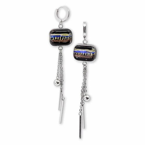 Серьги Vloes Millenium, муранское стекло, стекло, размер 100 мм, серебряный