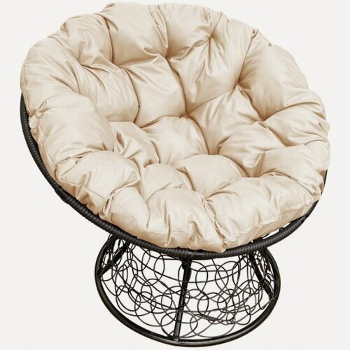 Изображение товара Кресло M-group Папасан ротанг черное + бежевая подушка