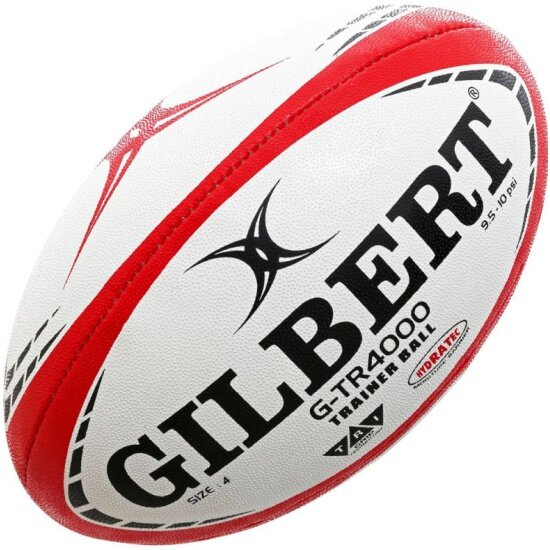 Мяч для регби Gilbert G-TR4000 42097804, р.4, резина, ручная сшивка, бело-красно-черный