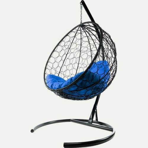 Изображение товара Подвесное кресло кокон M-group Круг ротанг черное+синяя подуш