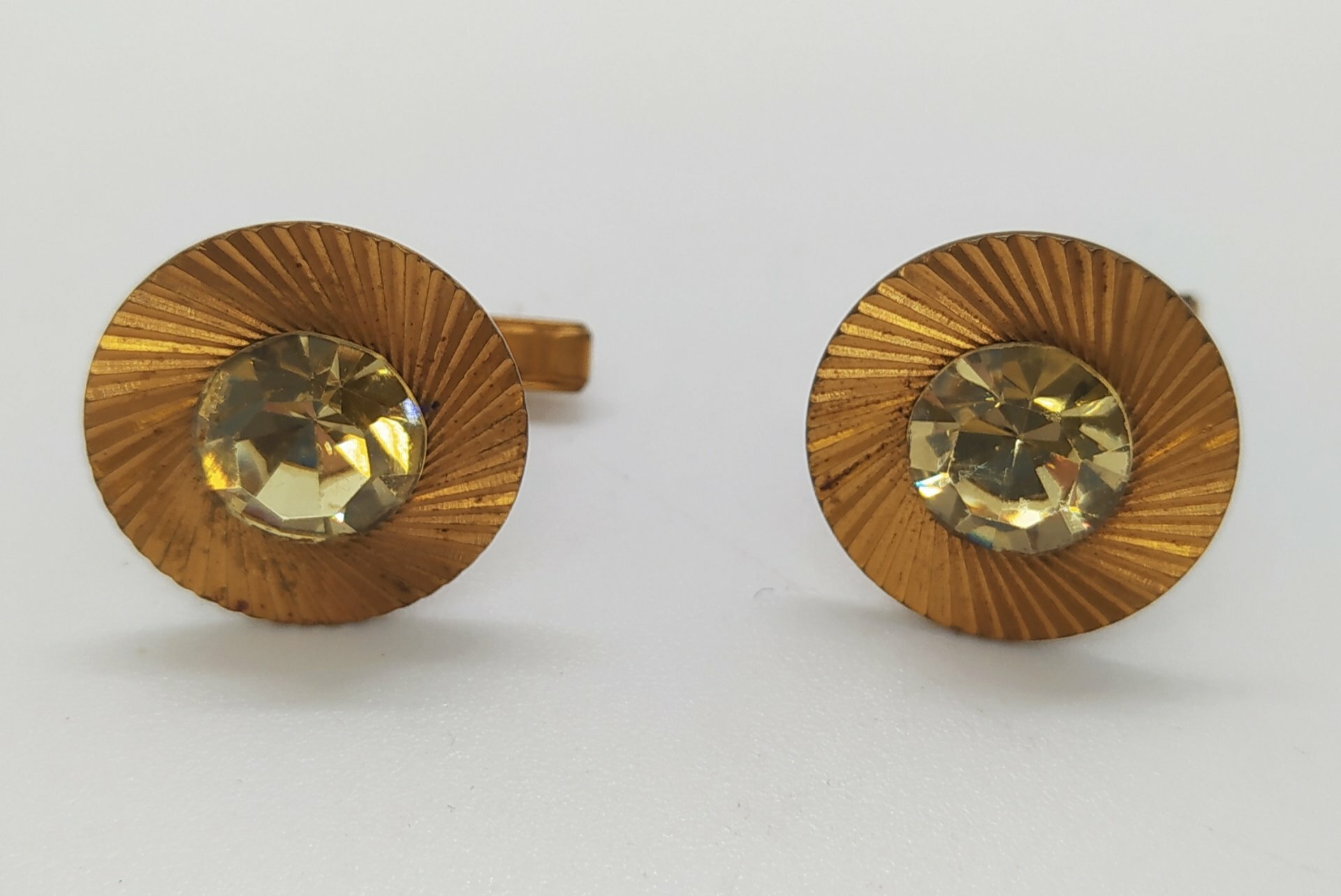 Запонки "Эффект" со стеклянными вставками, металл, СССР, 1970-1990 гг.