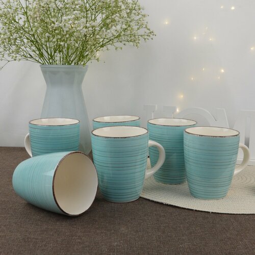 Кружка для чая и кофе 360 мл керамическая Лазурит набор 6 штук