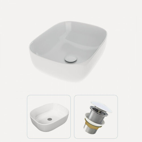 Изображение товара Раковина накладная для ванной Teymi Solli 50 в комплекте донный клапан клик-клак без перелива белый F01582