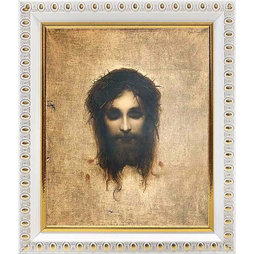 Иисус моргающий или Плат святой Вероники, икона в белой пластиковой рамке 12,5*14,5 см