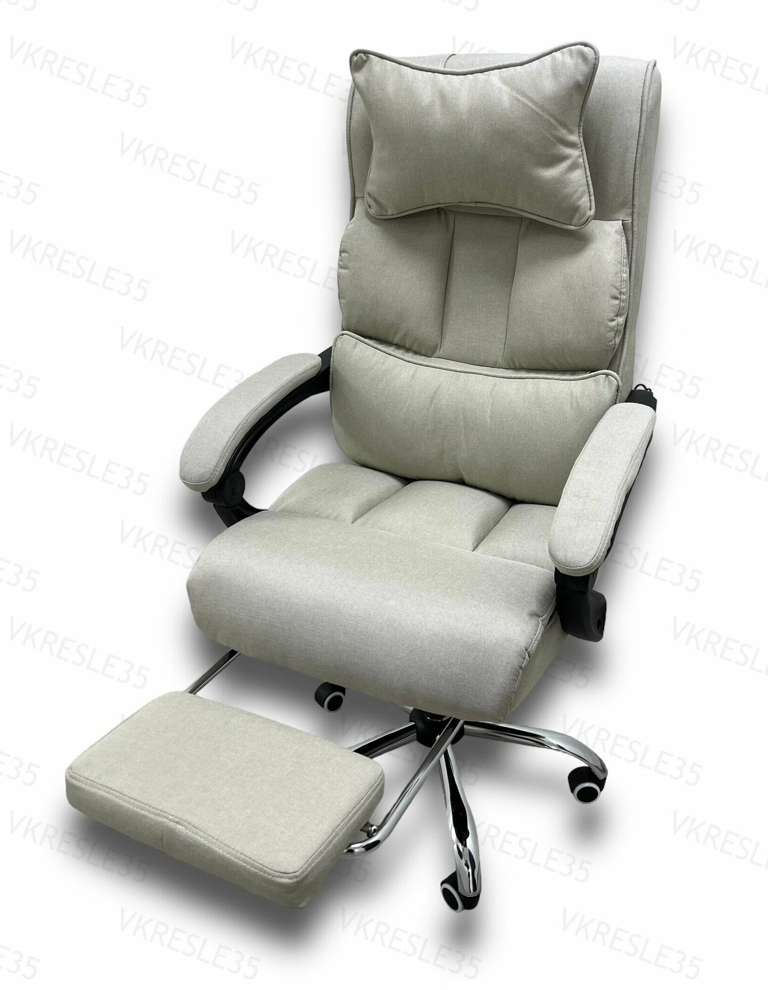 Компьютерное кресло - Кресло Руководителя, функция Вибромассажа , Тканевое, с подставкой для ног, цвет Бежевый