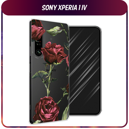 Силиконовый чехол на Sony Xperia 1 IV / Сони Иксперия IV Бордовые розы фон, прозрачный силиконовый чехол на sony xperia 1 iv сони иксперия 1 iv волшебный волк