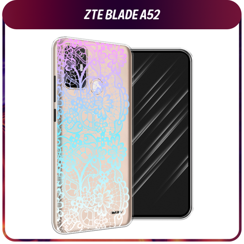 Силиконовый чехол на ZTE Blade A52 / ЗТЕ Блэйд А52 Радужный кружевной узор, прозрачный