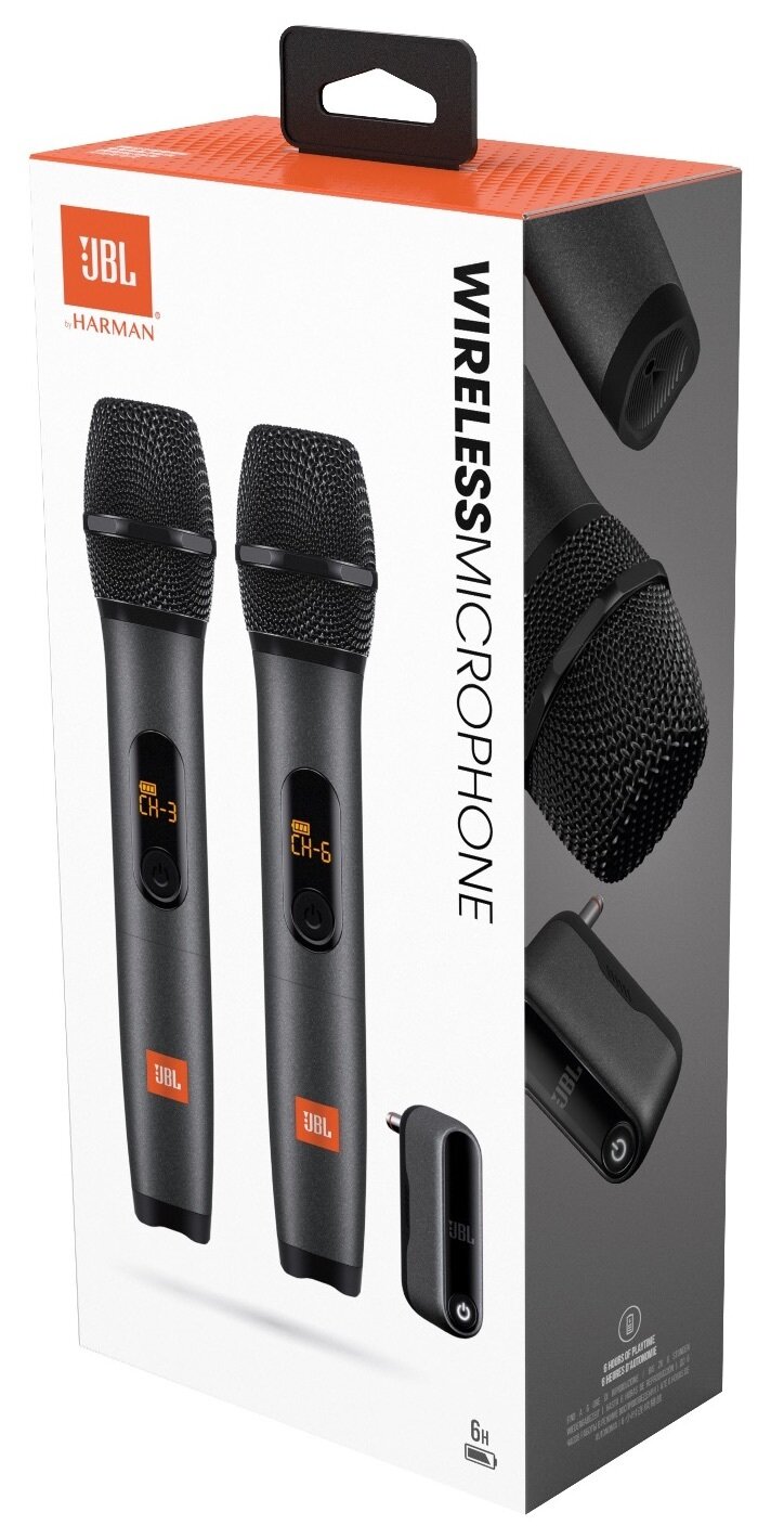 Комплект беспроводных микрофонов JBL Wireless Microphone Set, разъем: jack 6.3 mm, черный, 2 шт