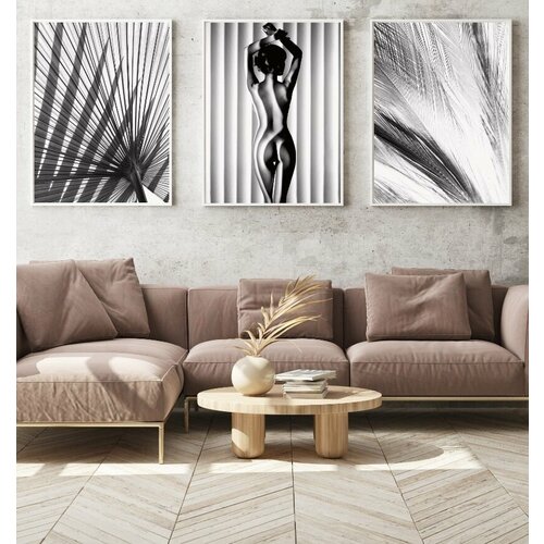 Постеры интерьерные (набор из 3х интерьерных постеров в черно-белой цветовой гамме) 