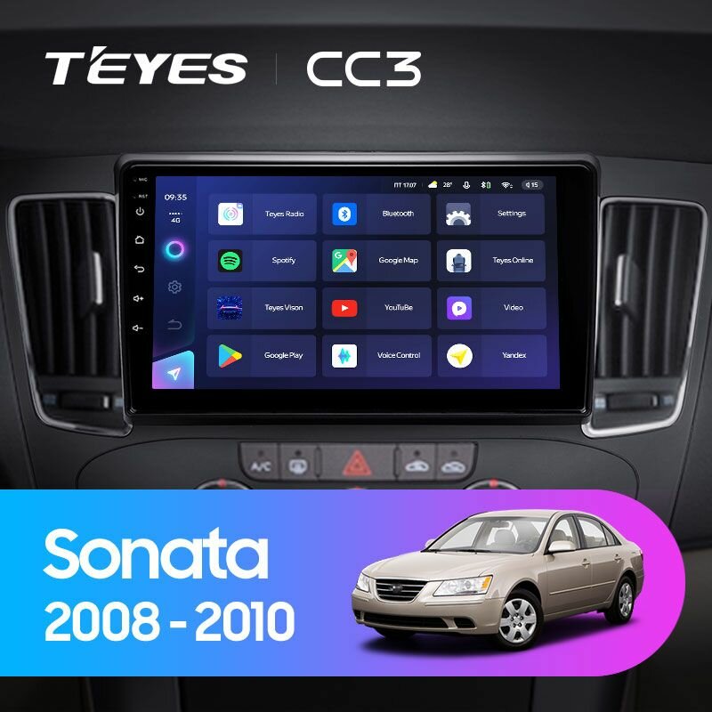 TEYES Магнитола CC3 3 Gb 9.0" для Hyundai Sonata NF 2008-2010 Вариант комплектации F2 - Авто с климатом 32 Gb