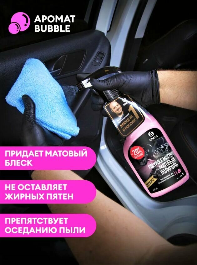 GRASS/ Полироль для пластика автомобиля Polyrole Matte Bubble // Очиститель пластика матовый, бабл гам, 600 мл. — фото 1