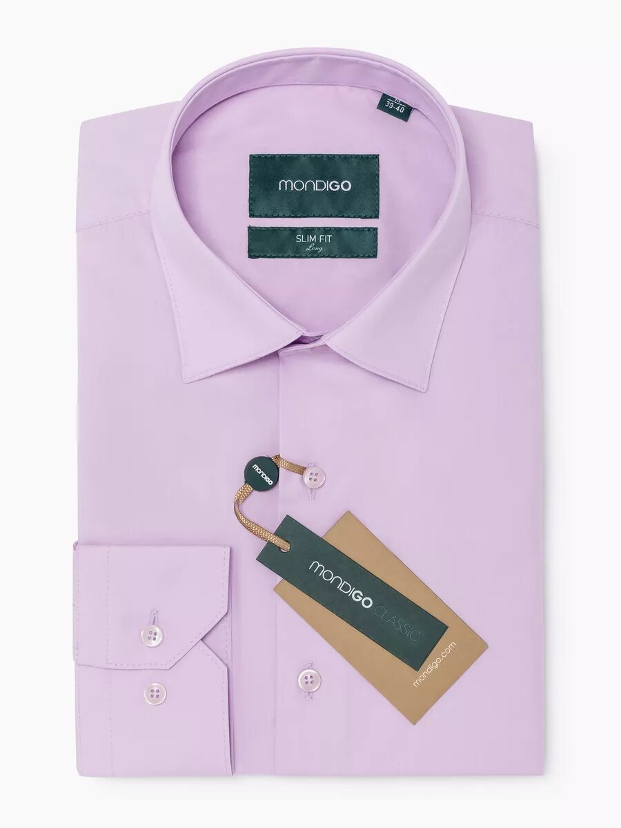 Рубашка MONDIGO на высокий рост LONG SLIM FIT с длинным рукавом, размер S - 182+, сиреневый