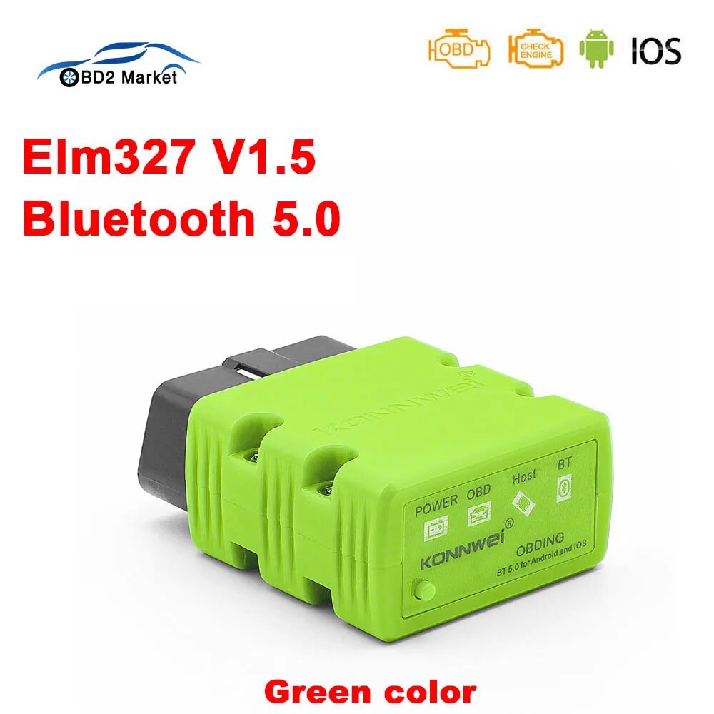 KONNWEI KW902 Elm327 V1.5 считыватель кодов Bluetooth 5,0 OBD 2 OBD2 сканер для Android IOS с кнопкой переключения диагностический сканер автосканеры для авто, KW902 Green