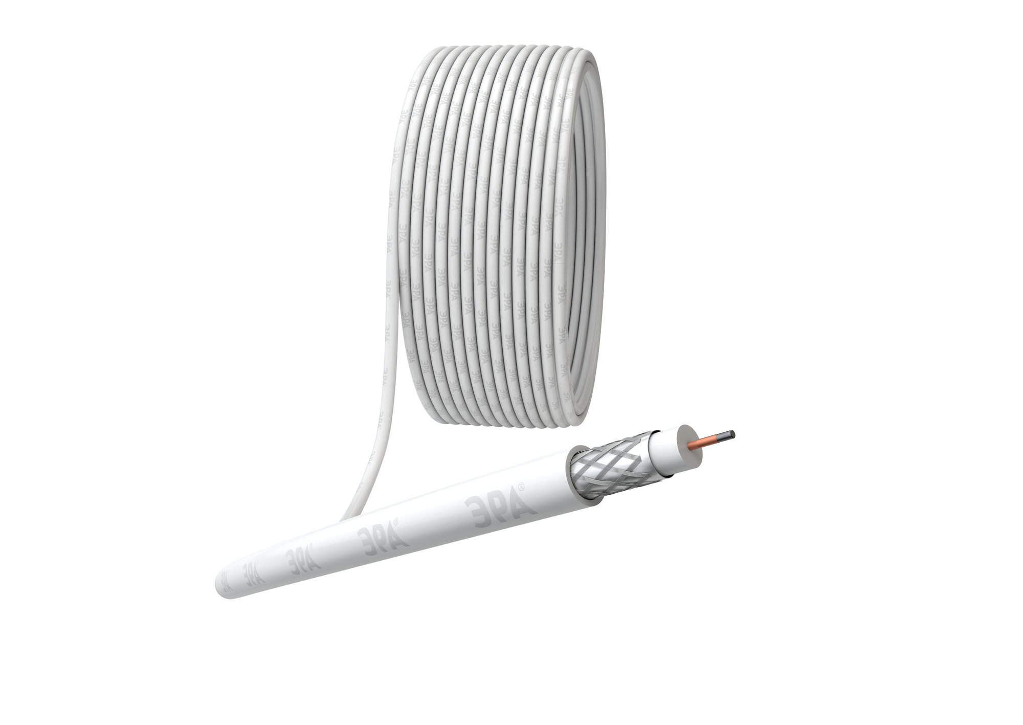 Кабель коаксиальный ERA RG-6U 75 Ом CCSоплётка Al 48% PVC белый бухта 10 м SIMPLE