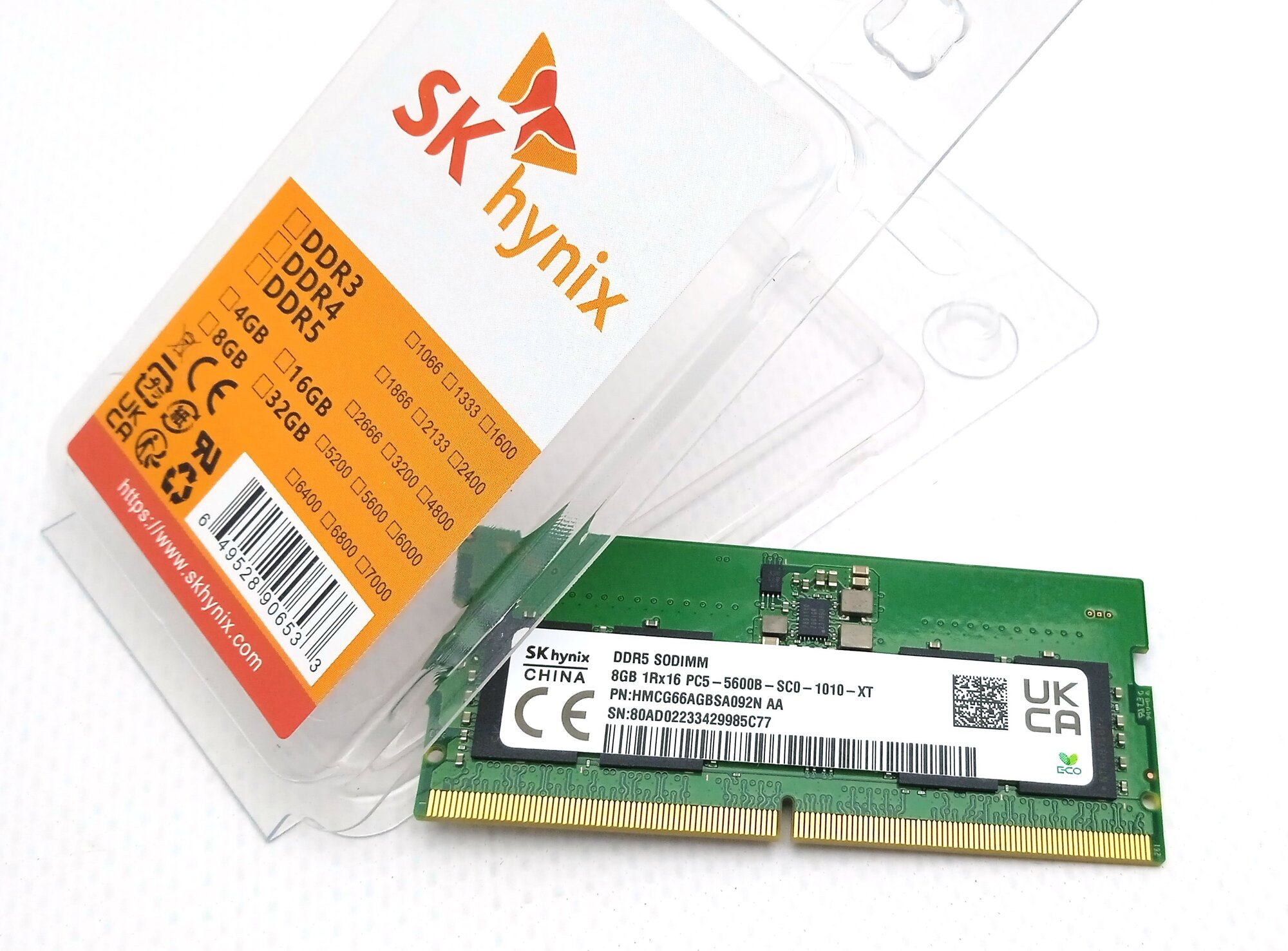 Оперативная память SK Hynix DDR5 8Gb 1Rx16 PC5-5600B SO-DIMM — фото 1