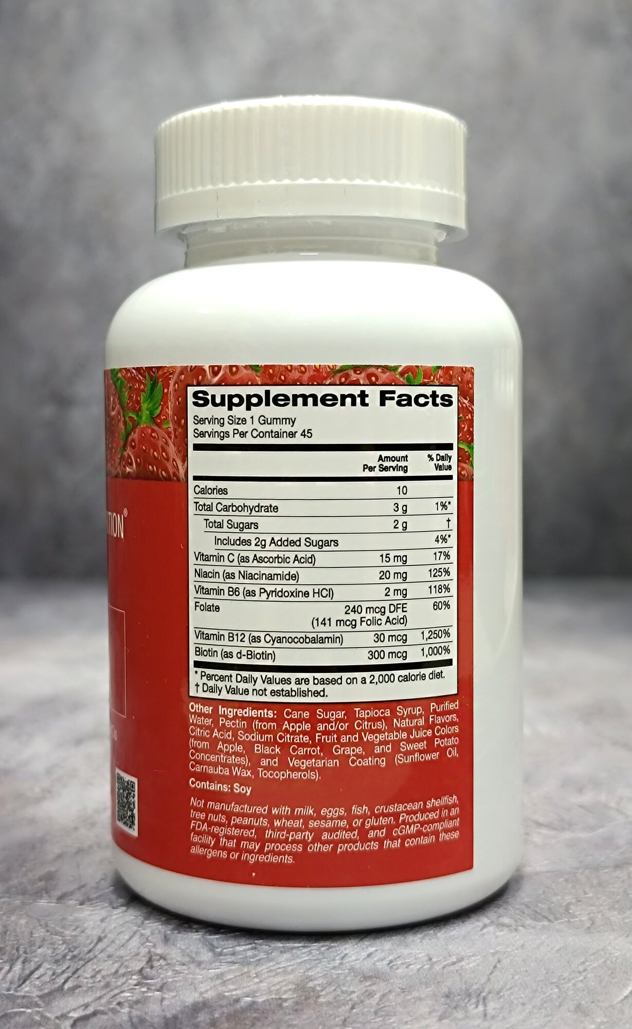 Витамины Группы B Витамины группы B Gummies B Complex со вкусом клубники, 45 жевательных конфет.