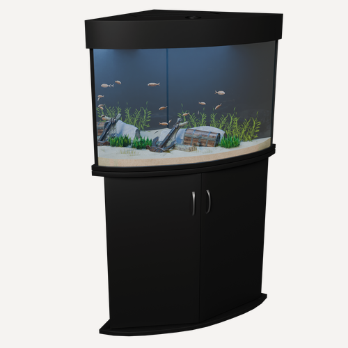 Изображение товара Аквариум 120 литров с тумбой угловой с крышкой и освещением (58х58х57см) для рыбок