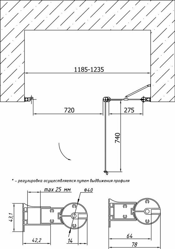 Душевая дверь в нишу Vegas Glass EP-F-1 0120 07 10 R стекло сатин, 120 - фото №7